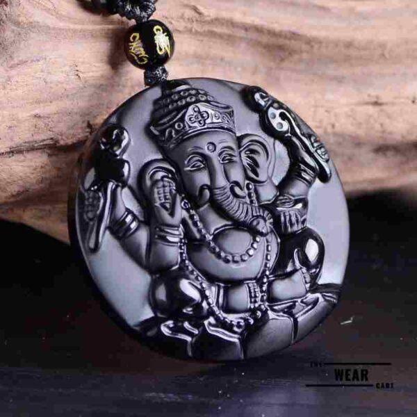 natural black obsidian ganesha pendant