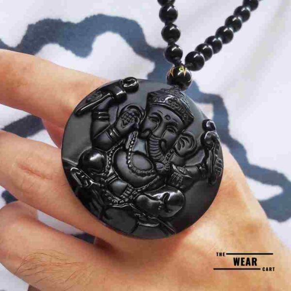 natural black obsidian ganesha pendant