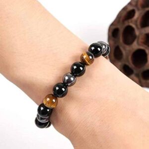 Natural Genuine Hematite Black Obsidian Tiger Eye Stone Triple Protection Bracelet