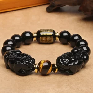 Natural  Obsidian Double Pixiu Wealth Bracelet