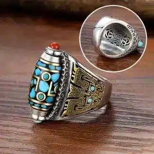 Geometric Engraving Tibetan Adjustable Rotating Ring